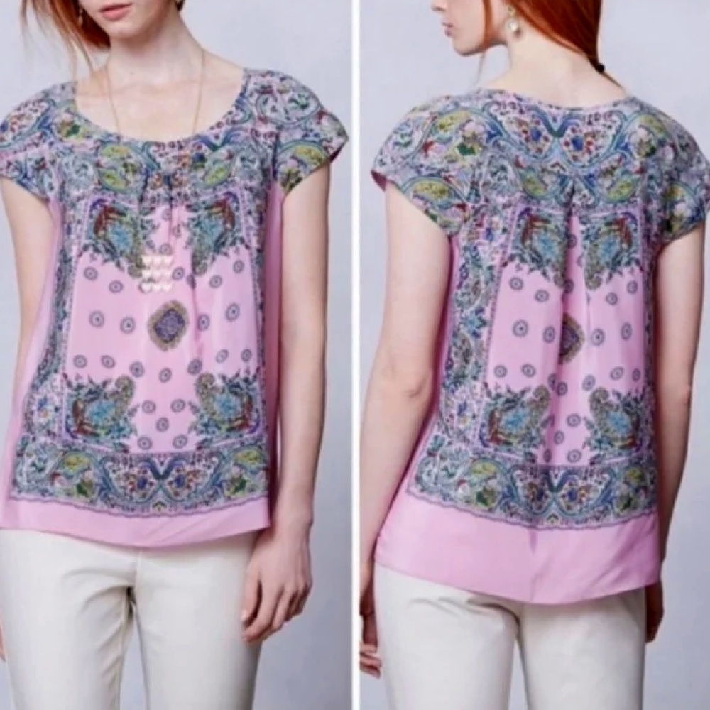 EUC Anthropologie Moulinette Soeurs Floral 100% Silk Blouse Size XS